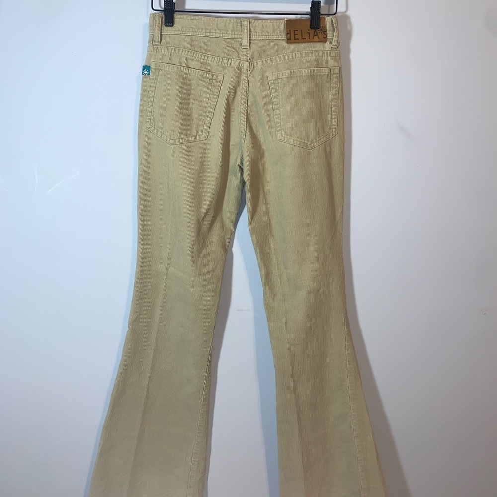 Delia’s vintage Y2K tan Beige Flared Corduroy Pants low rise size 3/4 - Picture 2 of 7